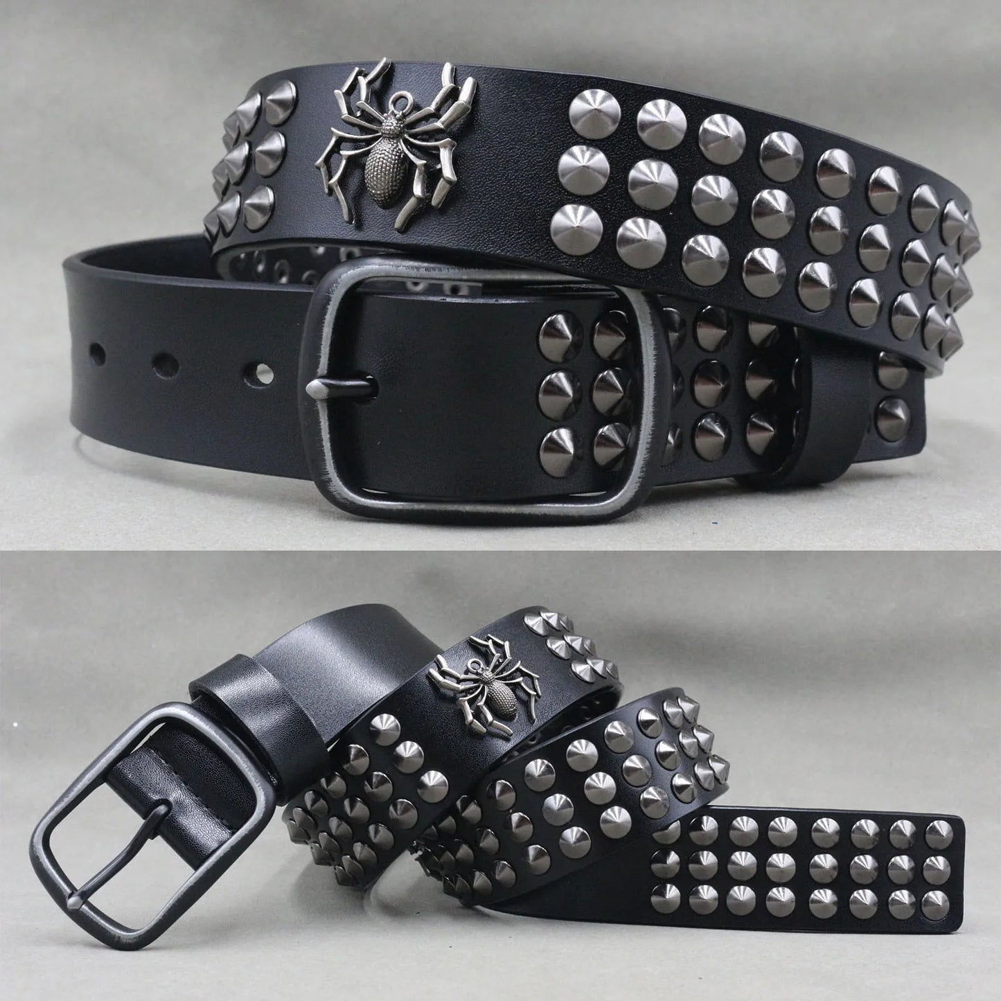 Designer Brand Belt Men Rivet Real Leather Pin Belt Male Black Rock Genuine Leather Cowhide Luxury Punk Belt Jeans
