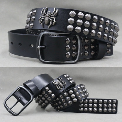 Designer Brand Belt Men Rivet Real Leather Pin Belt Male Black Rock Genuine Leather Cowhide Luxury Punk Belt Jeans