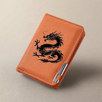 Men's Mini Multi-Functional Wallet Personalized Dragon Pattern PU Leather Credit Card Storage Wallet