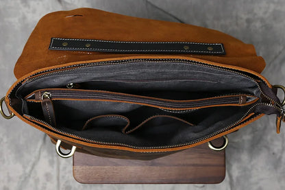 Retro Crazy Horse Leather Commuter Handbag Top Layer Cowhide Old Postman Bag British Style Leather Diagonal Shoulder Bag Male
