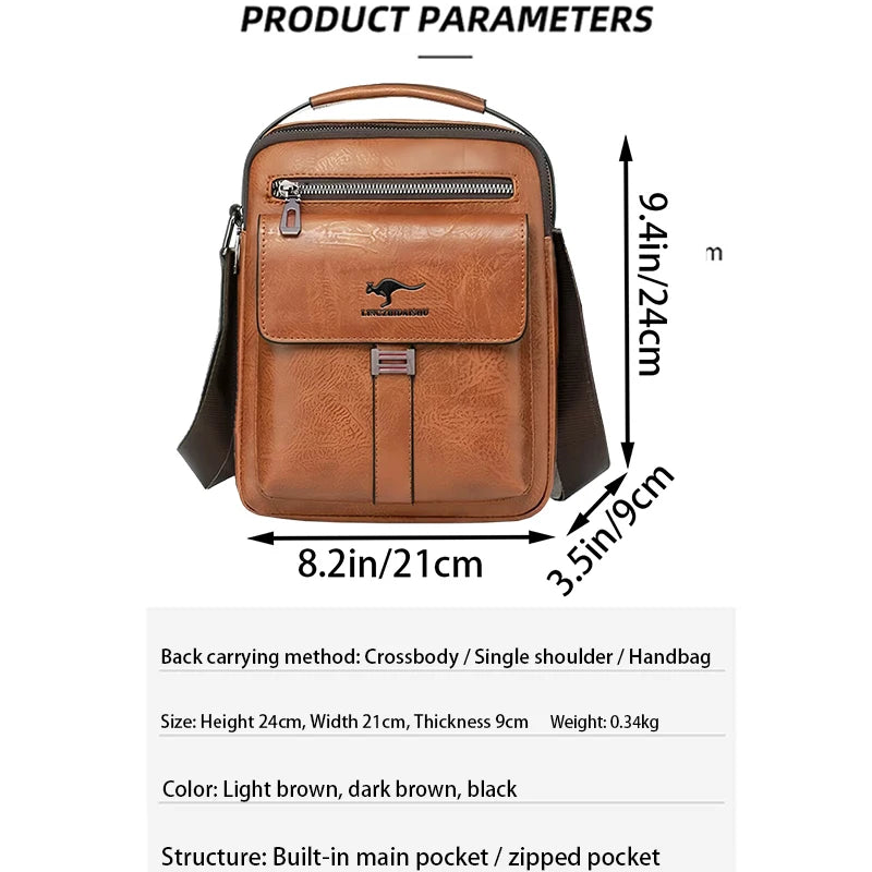 Compact Men's Leather Crossbody Bag, Lightweight Shoulder Bag with Multiple Pockets, Ideal for Travel and Commute Rugged Men's
