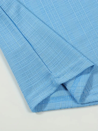 Men's Textured Woven Polyester Shirt Short Sleeve Turn Down Collar Button Down Casual Breathable Summer Beach Tops for Men