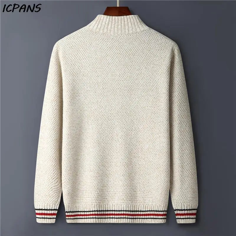Men's Fleece Warm Half Zip Pullover Knitted Sweater Vintage Letter Print Cotton Coat Red/Black Winter Fashion