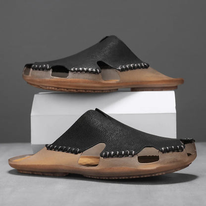New Quality Leather Non-Slip Slippers Men Beach Sandals Comfortable Summer Shoes Men Slippers Classics Men Flip Flops Big Size