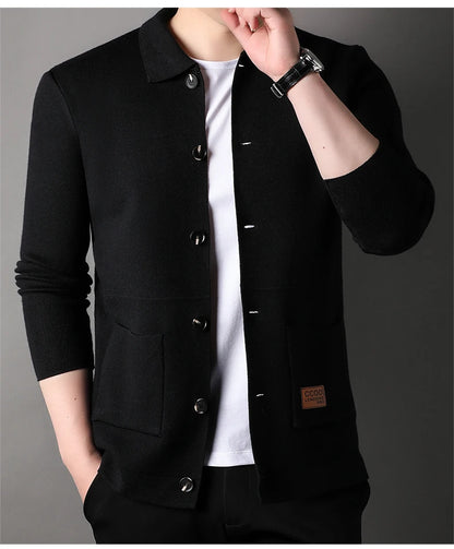 Autumn and Winter New Men's Long-Sleeved Sweater Youth Popularity Cardigan Men's Knitwear Sweater Lapel Youth Thin Coat