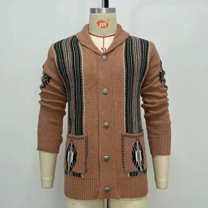 Vintage Long Sleeve Sweater Jacket Men Clothing Casual Jacquard Loose Autumn Winter Sweaters Warm Cardigan Coats Knitted Jumper