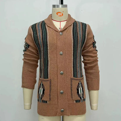 Vintage Long Sleeve Sweater Jacket Men Clothing Casual Jacquard Loose Autumn Winter Sweaters Warm Cardigan Coats Knitted Jumper