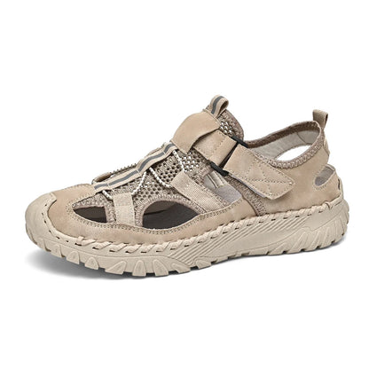 Men Outdoor Protective Toe Sandals Hollow Breathable Mesh Upper Quick Dry Lining Non Slip Walking Camping Driving Casual Shoes