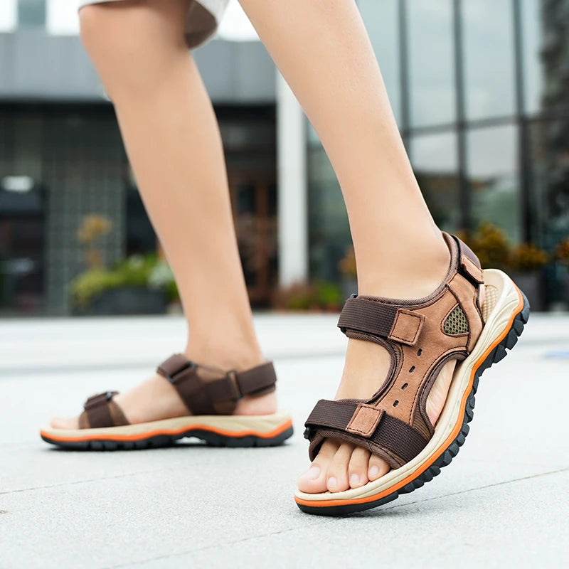 Brand Summer Men's Sandals Genuine Leather Men Slippers Gladiator Men Beach Sandals Soft Comfortable Outdoors Wading Shoes 38-47