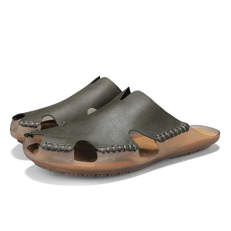 New Quality Leather Non-Slip Slippers Men Beach Sandals Comfortable Summer Shoes Men Slippers Classics Men Flip Flops Big Size