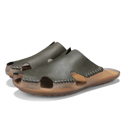 New Quality Leather Non-Slip Slippers Men Beach Sandals Comfortable Summer Shoes Men Slippers Classics Men Flip Flops Big Size