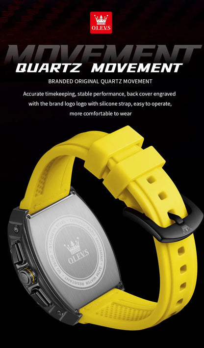 OLEVS 2975 Men's Watches Hollowed Quartz Wristwatch Silicone Strap Tonneau Large Dial Design Waterproof Luminous Watch for Men