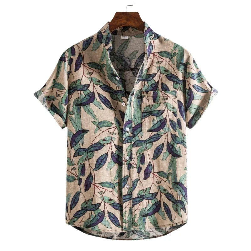 2026 Summer Shirt Men's Retro American Design Printed Pattern Personalized Loose Shirt