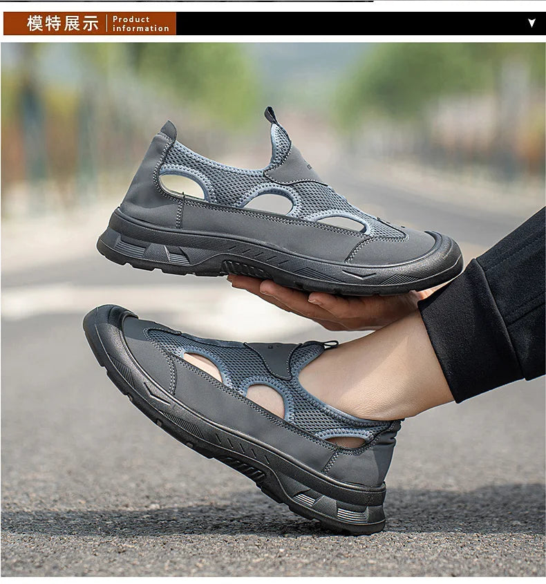 2025 Summer Men's Sandals New Hollow Breathable Beach Shoes Ultra Light Anti Slip Summer Casual Shoes Walking Shoes