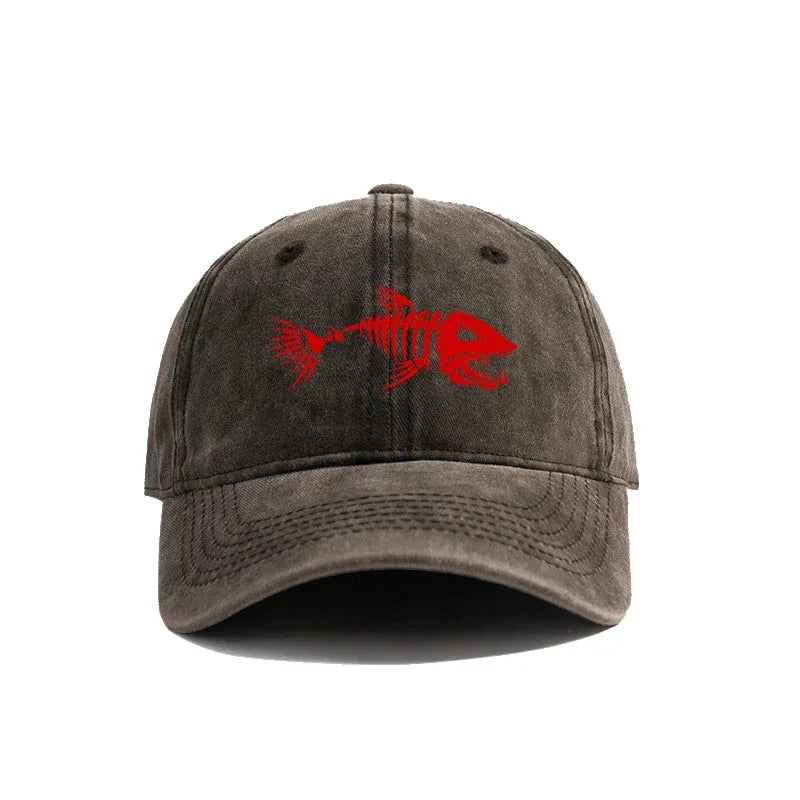 Fishbone Baseball Cap Summer Distressed Dad Hats Men Women Outdoor Casual Printed Fishing Skeleton Fish Bone Caps