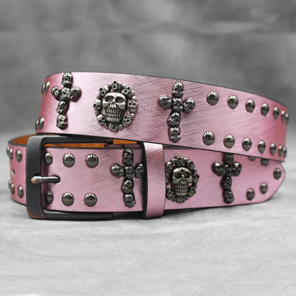 Rivet belt Cross and skull Decoration Belt Man's Goth Rock Fashion Ladies Leather Studded Gift Wild Adjustable Women Punk Belt