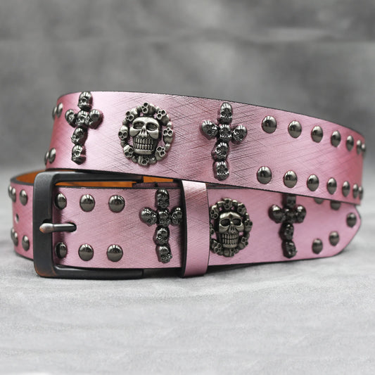 Rivet belt Cross and skull Decoration Belt Man's Goth Rock Fashion Ladies Leather Studded Gift Wild Adjustable Women Punk Belt
