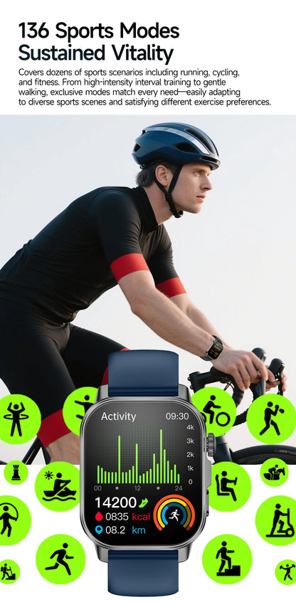 2026 Top Nursing Grade ECG+PPG Smart Watch Men Accurate Blood Pressure Lipids Uric Acid 2.0-inch AMOLED Screen HD Call Watch Men