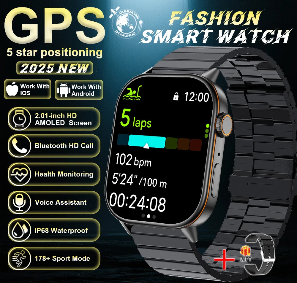 New For Android iOS Outdoor GPS SmartWatch Men 2.01" HD AMOLED Compass 420mAh 178+Sport Mode Waterproof Bracelet Smartwatch 2026
