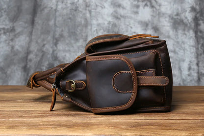 NZPJ Vintage Genuine Leather Men's Briefcase Crazy Horse  Handbag Natural Cowhide Travel Bag Casual Shoulder Crossbody Bag