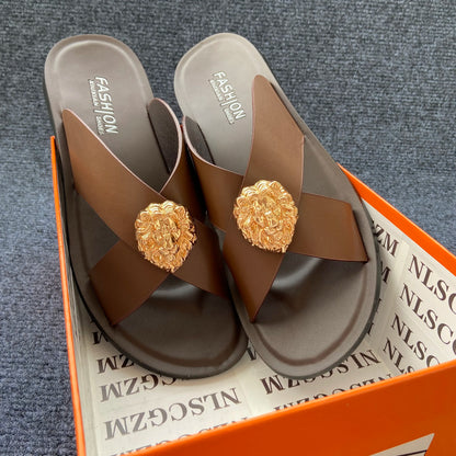 genuine leather slippers men original summer fashion Man slippers outdoor slides size 38-48 new brand designer shoes for man