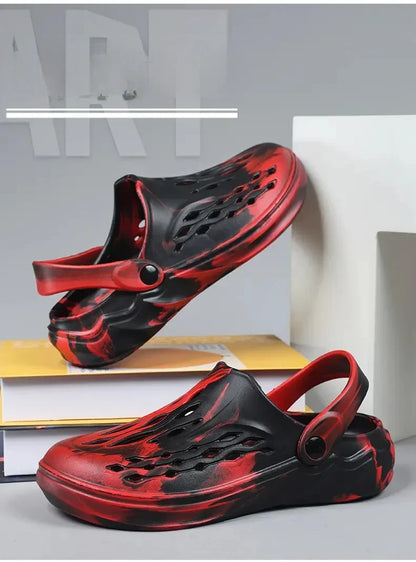 Outdoor Men's Summer Sandals Breathable EVA camouflage Slip-On Casual Shoes round Toe Flat Heel Color Block Pattern