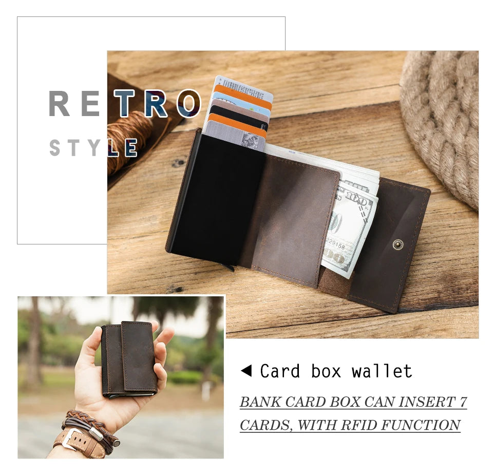 Genuine Leather RFID Card Wallets for Men Aluminium Box Travel Card Case Card Holders Money Clips Slim Casual Business Wallets