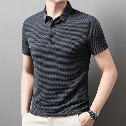 Men's Bone Flower Solid Color Polo Shirt Business Casual Short Sleeve Summer Breathable Versatile Top
