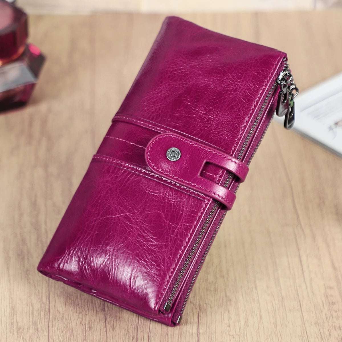CONTACT'S Men Clutch Wallet Genuine Leather Long Wallet Hasp Card Holder Vintage Male Zipper Coin Purse Money Clip Women Purse