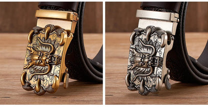 3.5cm Fashion Embossing Retro Male Belts for Men Business Split Leather Belt Dragon Pattern Automatic Buckle Strap