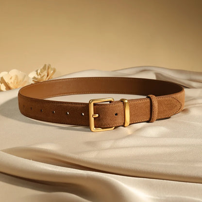 Fashion Suede Cowhide Womens Belts Genuine Leather Luxury Designer Belt Slim Waist Dresses Jeans Girdle
