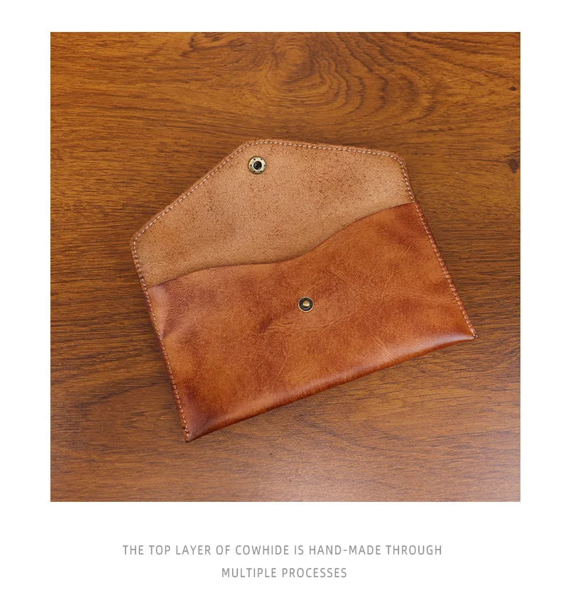 Genuine Leather Men Handmade Wallet High Quality Retro Handbag Simple Phone Pocket Card Bag Big Capacity Male Purses