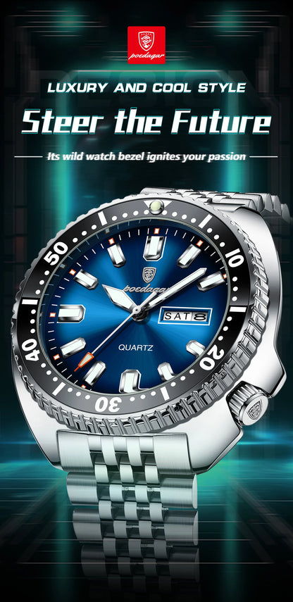 POEDAGAR Luxury Quartz Men Clock Waterproof Luminous Business Man Wristwatch Stainless Steel Date Week Sport Men's Watches Reloj