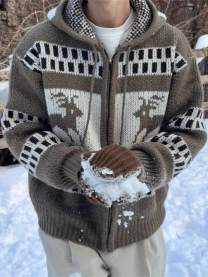 Fair Island Pattern French Retro Jacquard Knitted Cardigan 2025 Early Spring Loose Fluffy Wool Sweater Coat