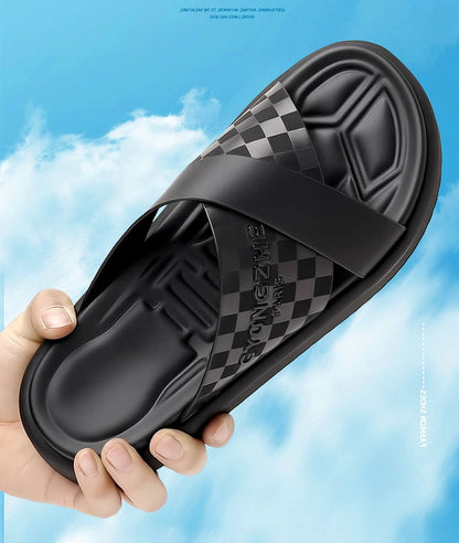 Summer New Fashion Outside Wear Slippers for Men Business Casual Black Leisure Genuine Leather Beach Shoes Slippers Man