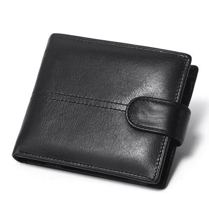Men's Genuine Leather Wallet, Rfid Anti-Theft Brush, Anti-Magnetic, Short Coin Purse, Large Capacity, Multi-Slot Buckle Wallet