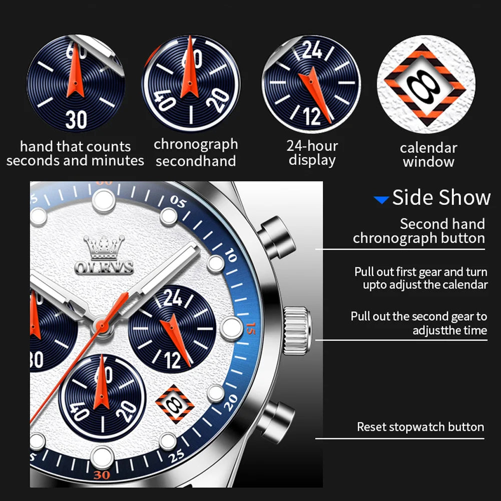OLEVS 5602 Mens Watch Original Fashion Bright Colors Silicone Strap Quartz Wristwatch Waterproof Luminous Reloj Chronograph Date