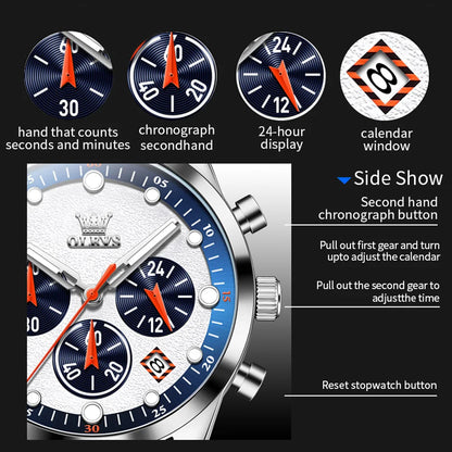 OLEVS 5602 Mens Watch Original Fashion Bright Colors Silicone Strap Quartz Wristwatch Waterproof Luminous Reloj Chronograph Date