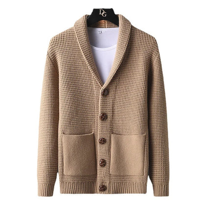 Men's Casual Knitted Open Cardigan Pockets Sweater Loose Korean Style V-Neck Autumn Fashion Light Maturity Spring Fall Outerwear
