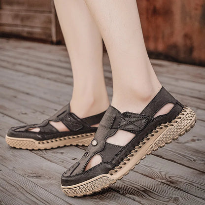 Male Casual Leather Summer Shoes Versatile Men's Sandals Durable Handmade Stitching Besch Shoes Non Slip Roma Footwear Sandals