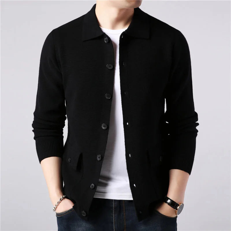 High Quality Cardigan Men Knitting Sweaterscoat Autumn Winter Casual Sweater Jackets Solid Turn Down Collar Knitted Cardigan Man