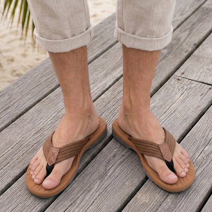 Summer men's slippers made of EVA material are comfortable and non irritating. Outdoor flip flops are of good quality