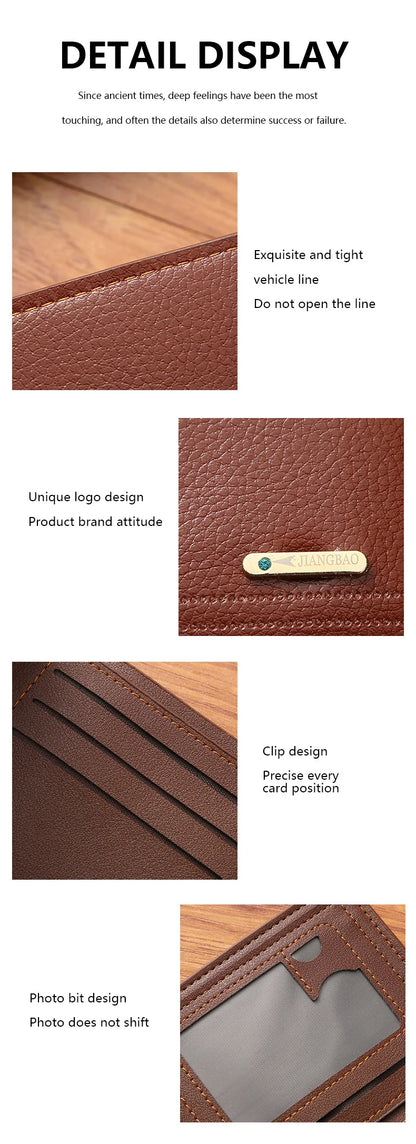 New Men's Short Frosted Leather Wallet Multi-Slot Coin Pocket Photo Holder Small Men's Wallet