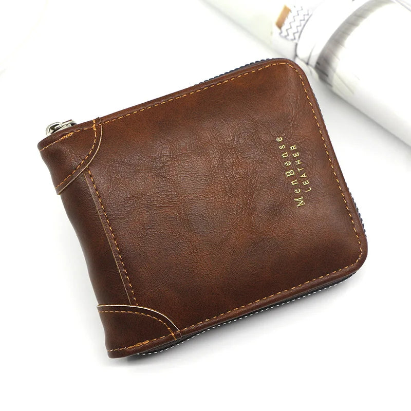 Big Capacity Men Short Wallets Name Engraving High Quality Card Holder Retro Male Coin Purse  Simple Zipper Men Money Clips