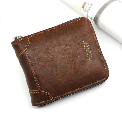 Big Capacity Men Short Wallets Name Engraving High Quality Card Holder Retro Male Coin Purse  Simple Zipper Men Money Clips
