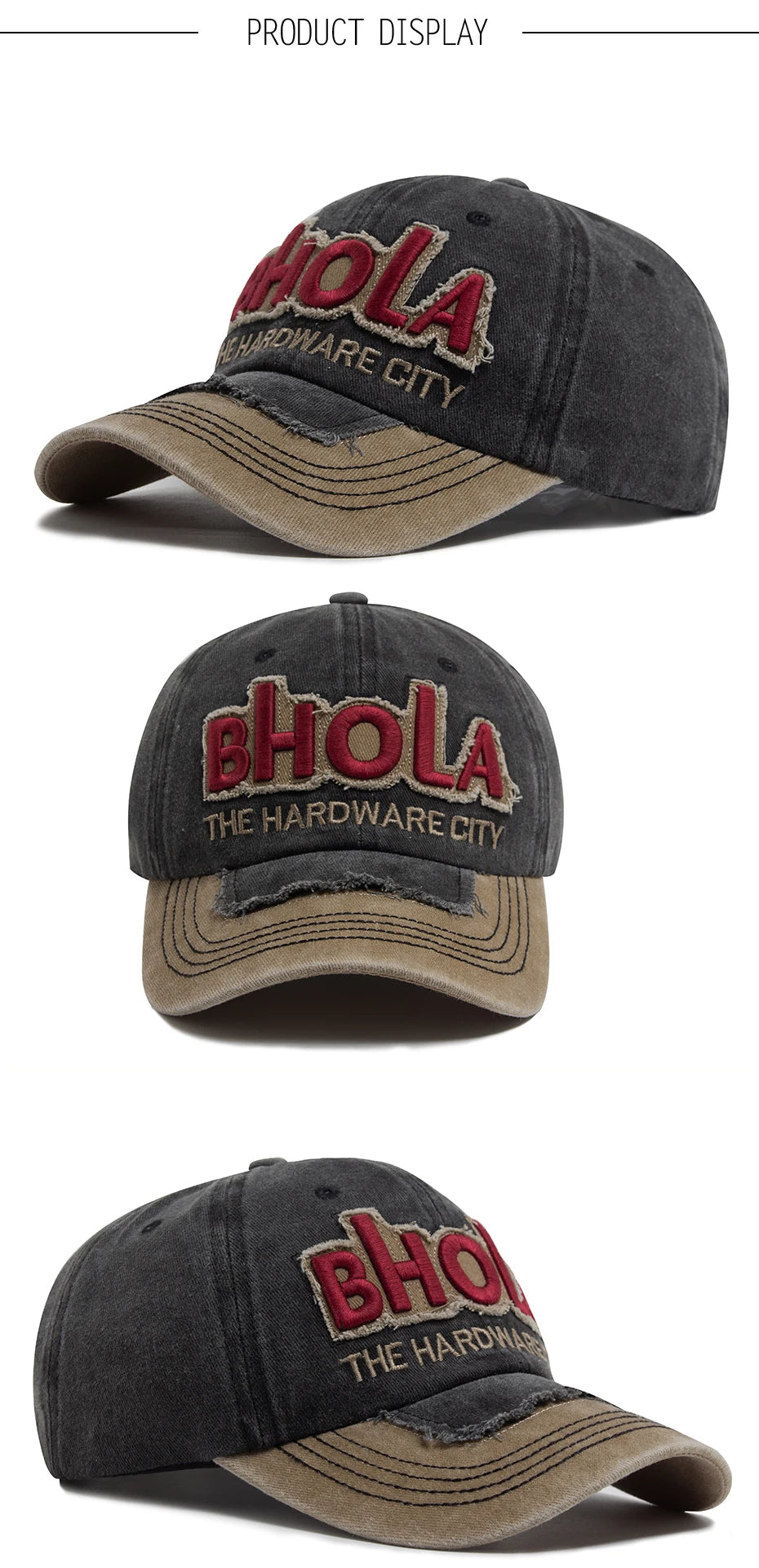 Men Women Baseball Caps BHOLA Fashion Letter Embroidery Hip Hop Cap Summer Washed Cotton Vintage Casual Sun Visor Hat Adjustable