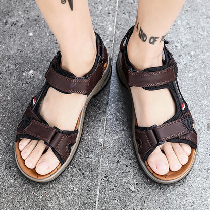 Brand Summer Men's Sandals Genuine Leather Men Slippers Gladiator Men Beach Sandals Soft Comfortable Outdoors Wading Shoes 38-46