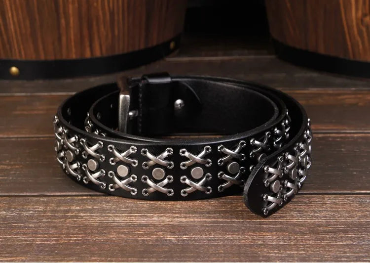 Studded Heavy Metal Style Belt Handmade Genuine Leather Punk Rock Style Men's Belt Cowhide Retro Tactical belt Jeans Belt