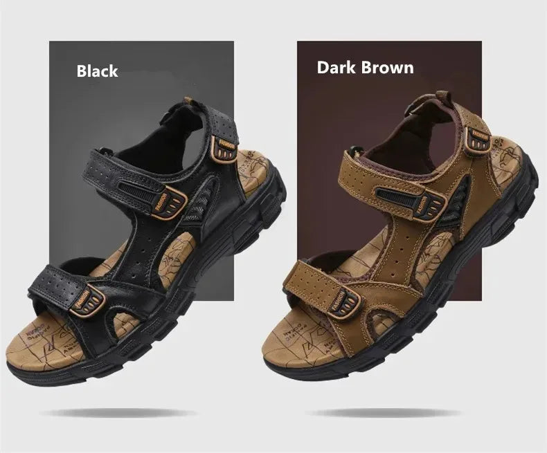 2025 New Genuine Leather Men's Sandals Summer Outdoor Non-slip Hiking Trekking Shoes for Men Beach Slippers Casual Sneakers