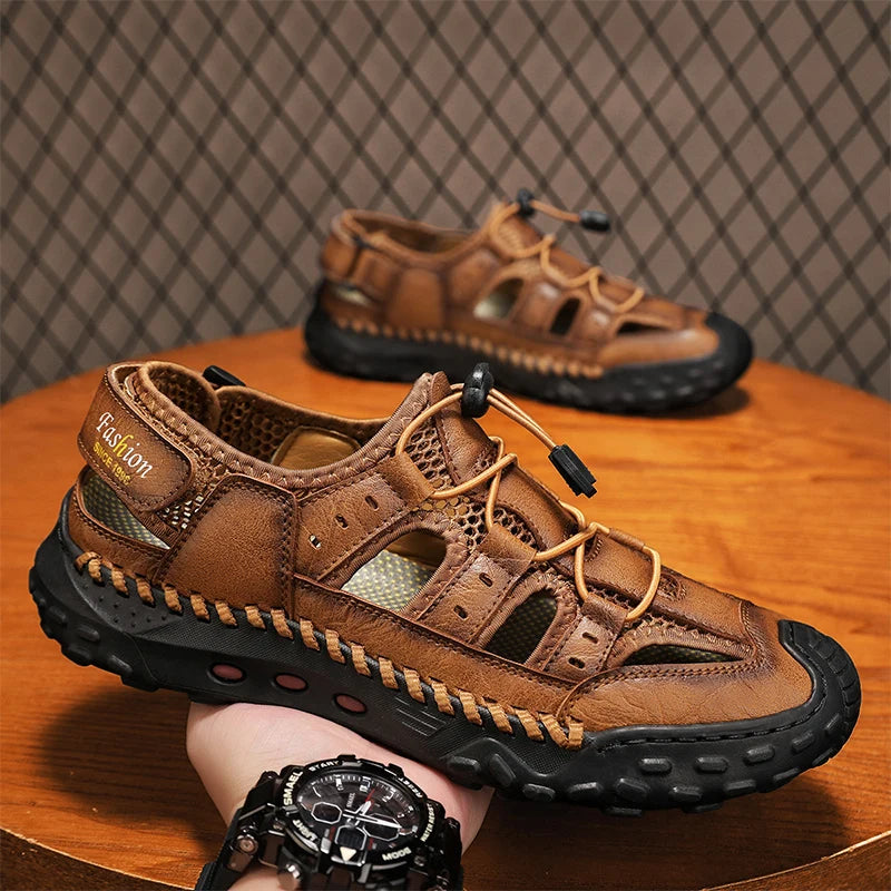 Anti-collision Toe Mens Soft Sole Summer Flats Sandals New Slippers Breathable Beach Shoes Outdoor Casual Shoe Large Size 38-48